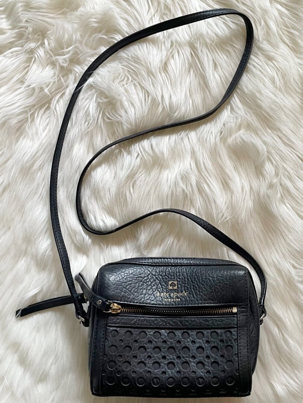 Kate Spade Black Looloo Perri Lane Bubbles Leather Crossbody Purse Bag